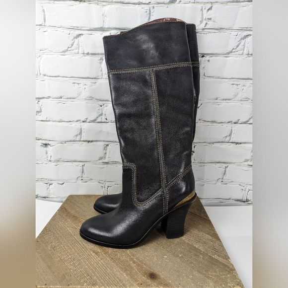 Lucky brand boots Elena black leather high boots size 7.5 - Picture 1 of 6